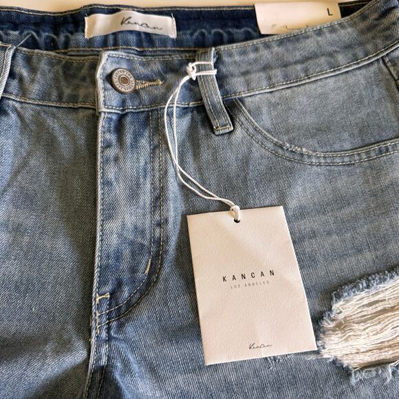 KANCAN Shorts Large Beren Mid-Rise Distressed Cuff Frayed Hem Cotton Denim NWT - Picture 12 of 16